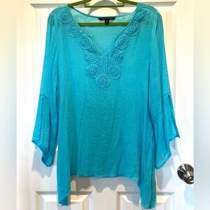 Zac & Rachel Turquoise Crochet V-Neck Tunic